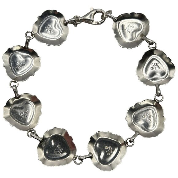 Quoc Turquoise QTC 925 Sterling Silver Multi-Stone Heart Link 7.75" Bracelet - Picture 5 of 6